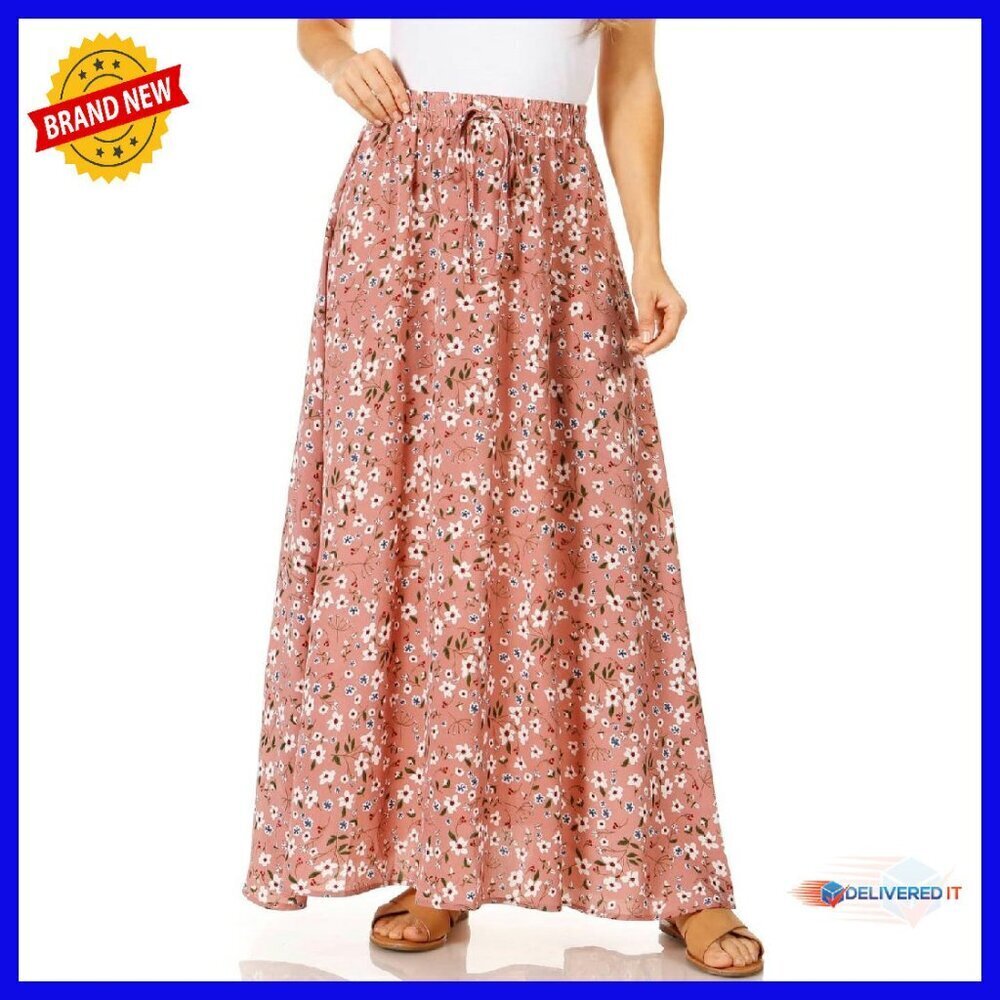 Maxi Skirt Women's A-Line Elastic Waist Flowy Long Skirt